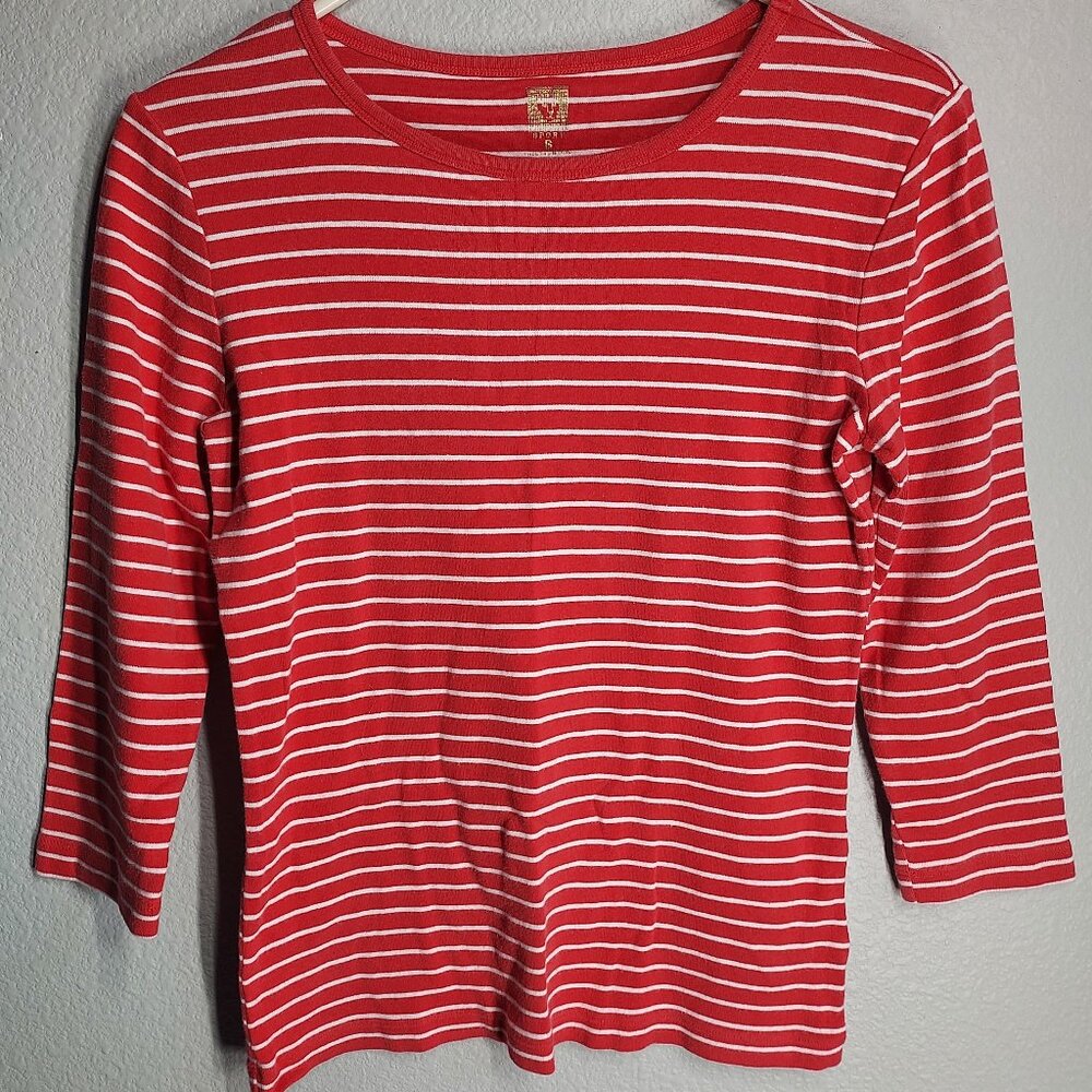 Anne Klein Sport - Red & White Stripe - 3/4 Sleeve - Small